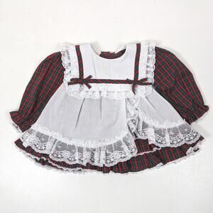 Vintage Mini World Dress Baby Girls Size 12m Red Tartan Plaid Christmas